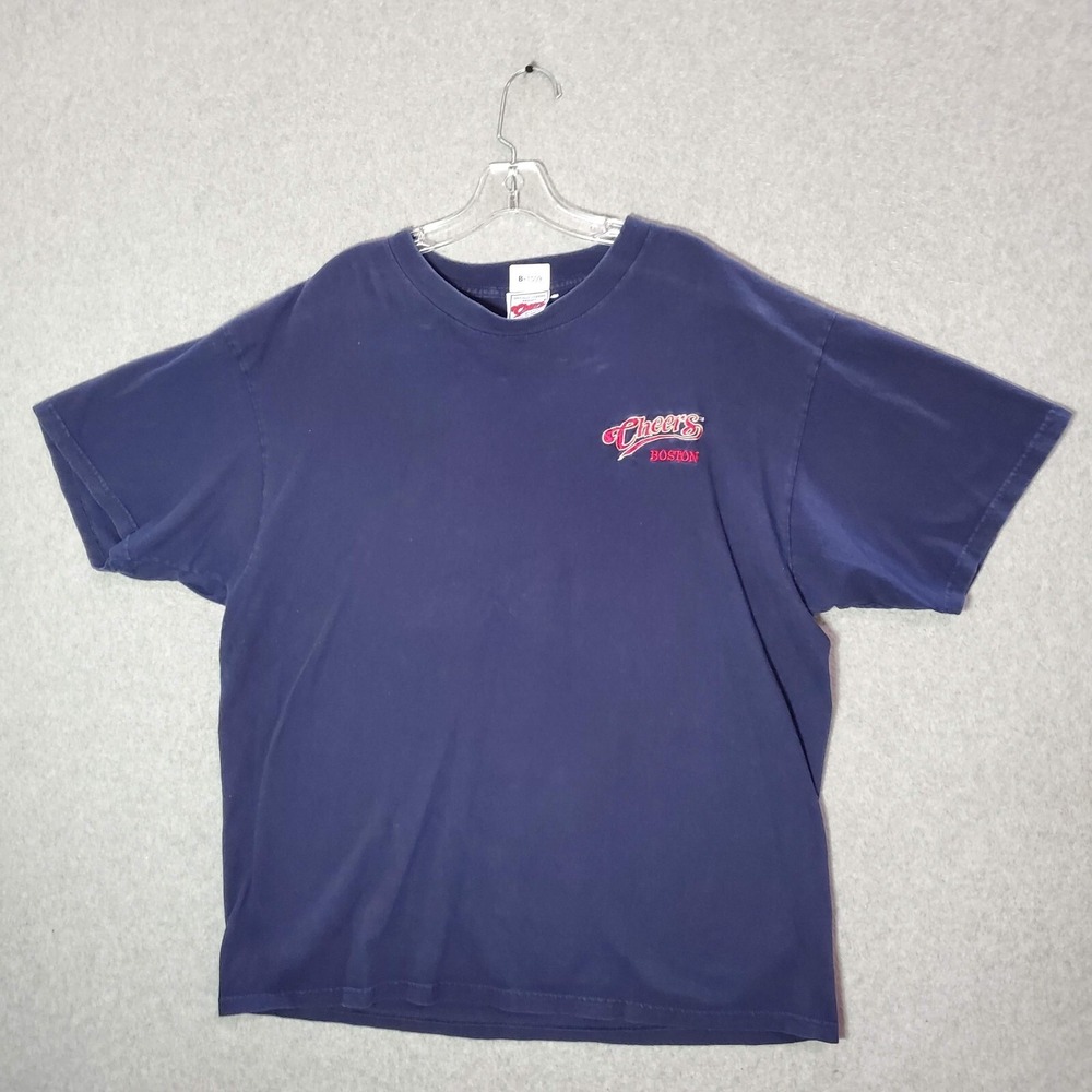 VINTAGE Cheers Men Shirt XL Blue Boston Embroidered Made in US Crew Neck
